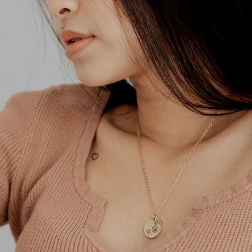 Laser Engraved Birth Flower Necklace with Letter Pendant